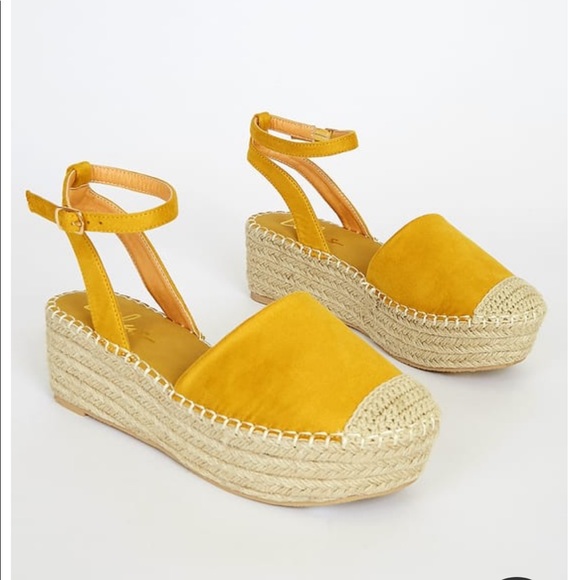 Lulus Shoes - Lulus Janelle Marigold Suede Flatform Espadrilles